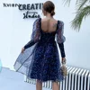 Tosheiny Women Vintage Boho Style Dresses Autumn Winter Long Puff Sleeve Mesh Tutu Print Pleated Party Dress M0514 ► Photo 2/6