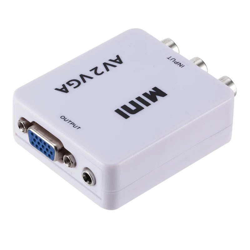 1080P Mini HD AV a VGA Video Converter RCA CVBS AV2VGA Video Converter Conversor per PC Adapter Con