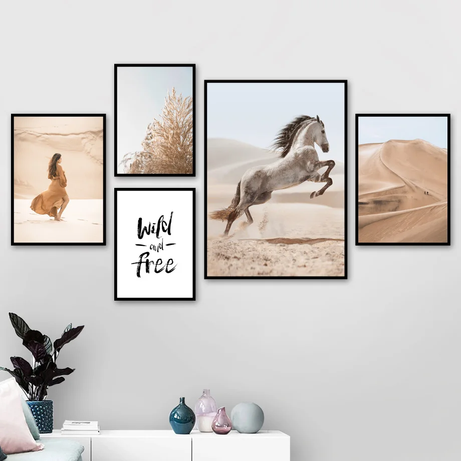 Desert-Horse-Girl-Grass-Wild-Free-Quotes-Wall-Art-Canvas-Painting-Nordic-Posters-And-Prints-Art