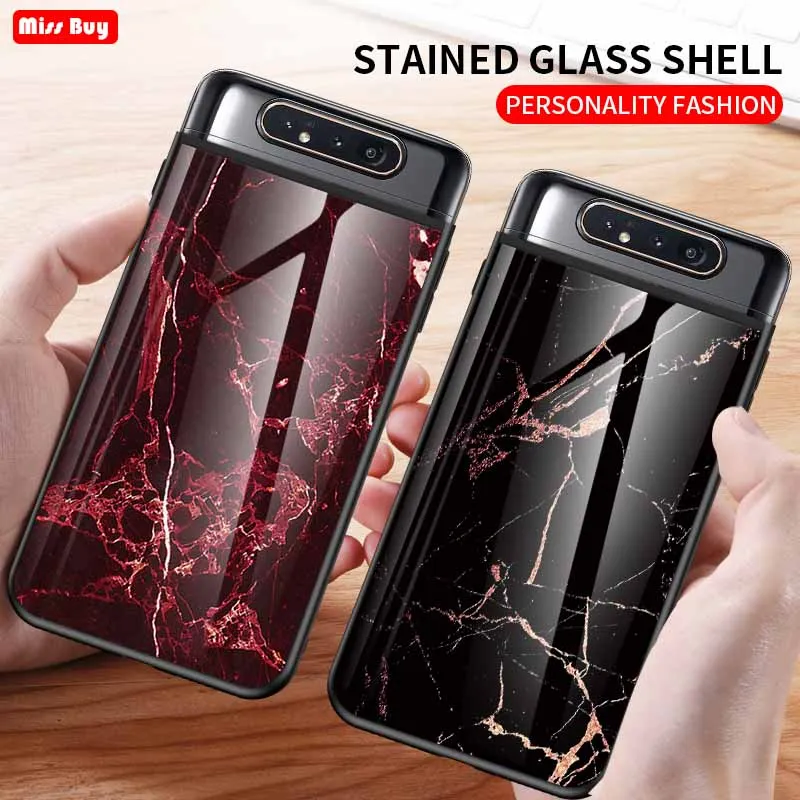 

Marble Tempered Glass Phone Cases For Samsung galaxy A80 Case Luxury Phone Back Cover For Samsung galaxy A90 Coque A 90 A8 0