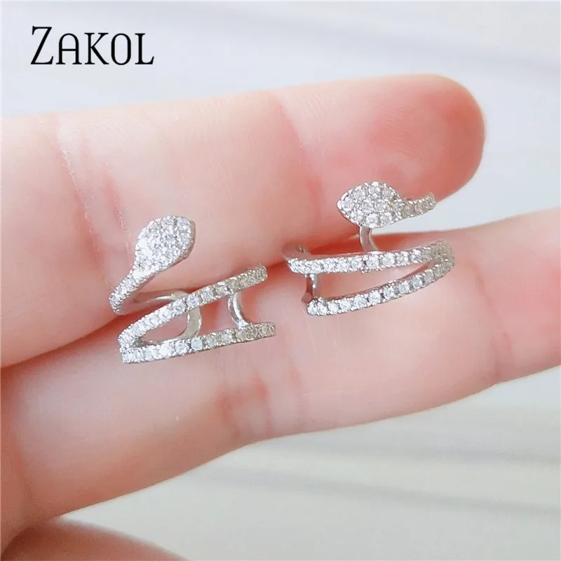 Красивые серьги-Клипсы из кубического циркония AAA ZAKOL, хрящи, модные серьги-манжеты в виде листьев, Женские Ювелирные аксессуары FSSP3017 - Окраска металла: White
