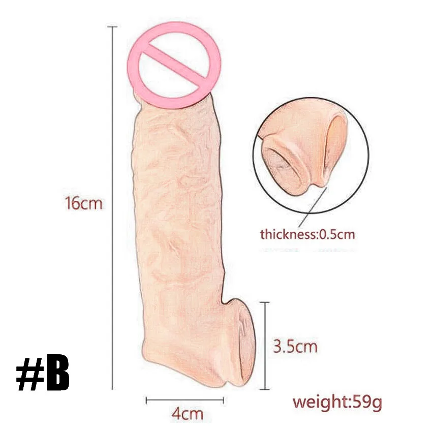 14/16/20CM Realistic Penis Sleeve Extender Reusable Dildos Condom Delay Ejaculation Dick Enlargement Sex Toys for Men 3