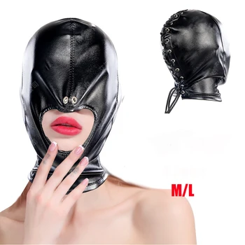 SM Leather Padded Hood Blindfold,Head Harness Mask Gag,Fetish Slave BDSM Bondage Gimp,Erotic Sex Toys,Couples Cosplay Party Mask 2