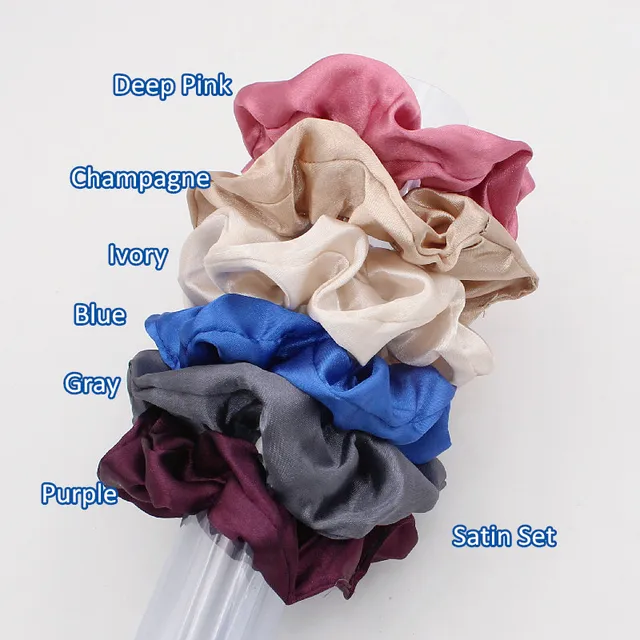 6pcs/lot Fashion Women Girls Silky Satin Hair Scrunchies Solid Stretch Elastic Hair Tie Simple Elegant Rubber Band Ponytail Tie MIX11
