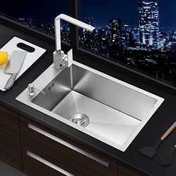 304 Stainless Steel Sink Washing Vegetable Basin Kitchen Washing Sink Under The Table Manual Basin Basin Large Single Tank