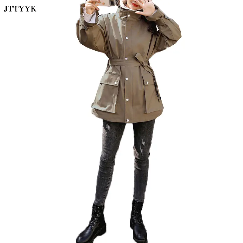 

Mid-length Parka Jacket 2020 Autumn Winter New Women's Loose Cotton Coat Lambswool Stitching Casual Coats Chunky Warm Jackets