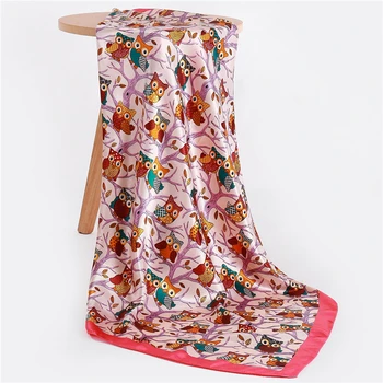

Fashion Square Scarf for Women Cute Owl Print Foulard Satin Scarves Female Large Silk Hijab Luxury Brand Pashmina Head Shawl