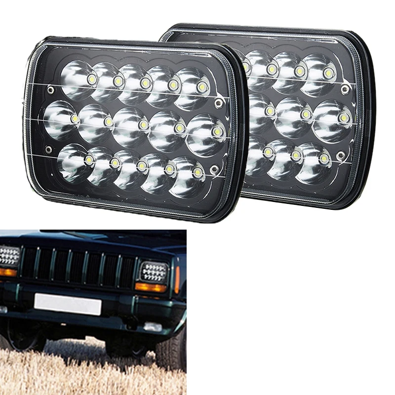

2Pcs 7 inch X 6 inch 15-LED Headlights 45W Truck Headlights for Car Pickup Truck Headlight H6052 H6054 H6014