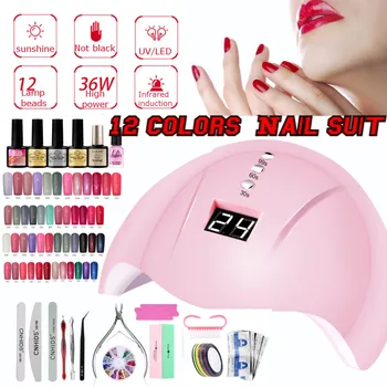 

Nail Set UV LED Lamp Dryer With 12pcs Nail Soak Off Manicure Tools Set electric Nail drill Nail fiber Extended Glue For Nail Art