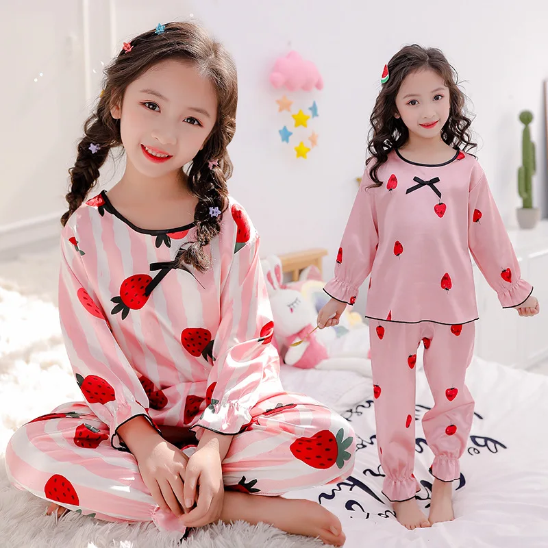 

Kids Pijamas 2020 Spring Sleepwear Long Sleeve Strawberry Print Girls Pyjamas Kids Pajamas Sets Kids Clothes Nightwear Homewear