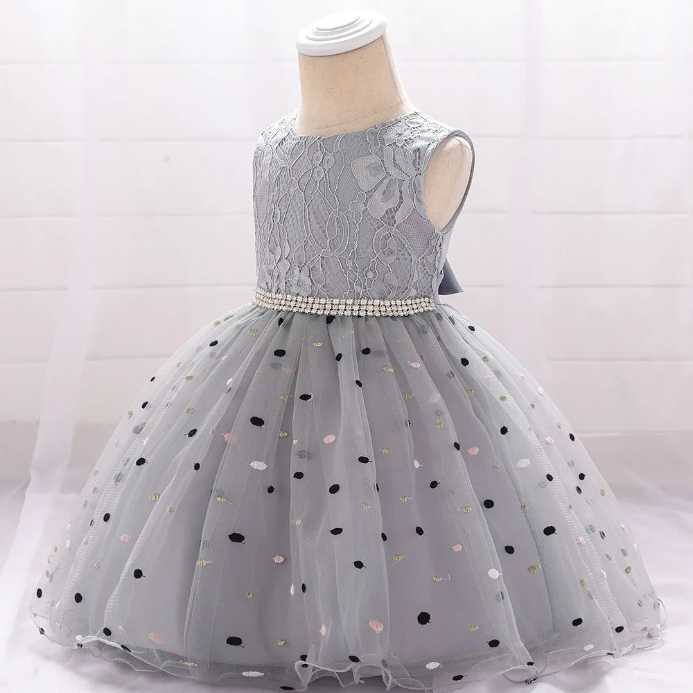 Новое Стильное детское платье для первого месяца, подарок на день рождения милое Пышное торжественное платье принцессы в горошек для малышей