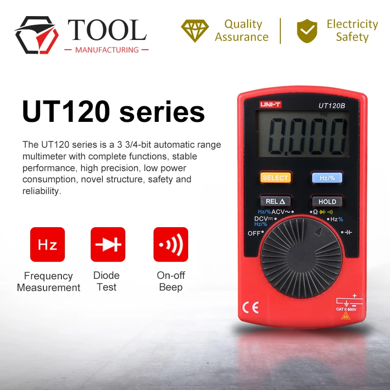 

UNI-T UT120B Pocket Digital Multimeter AC / DC Frequency Multimeter Ammeter Multitester Automatic Range Measuring Instrument