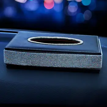 

Hot Universal PU Leather Rhinstone Tissue Box Center Car Tissue Armrest Console Box Glittering A0M7