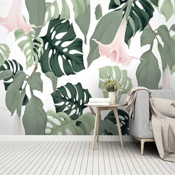 

Customized 3d wallpaper mural small fresh tropical rainforest banana leaf field background wall paper mural