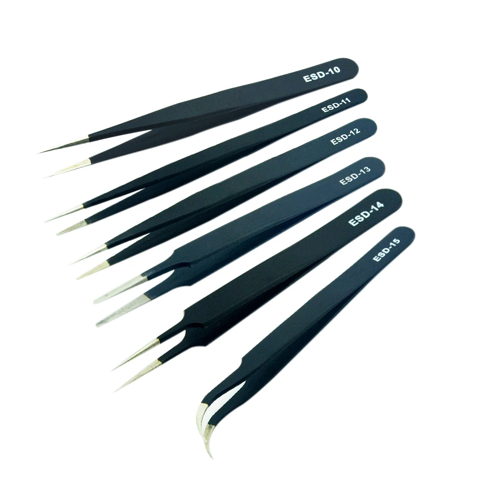 6pcs/lot Anti-static Tweezers For Phone Computer Jewelry Nipper Hand Repair Tool
