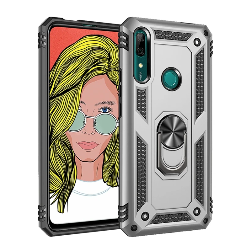 Custodia Ad Anello In Metallo Antiurto Per Armatura Di Lusso Per Huawei P Smart Z Stk-Lx1 Psmart 2019 Pot-Lx3 Pot-Lx1 Cover Posteriore Rigida Per Para
