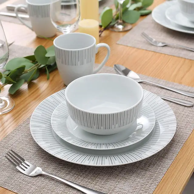 Veweet Keret 16/32 Darabos Porcelán Kerámia Asztali Edények 8*Vacsoraplencével, Desszert Tányérral, Gabona Tálral És 380 Ml Bögre - Image 2