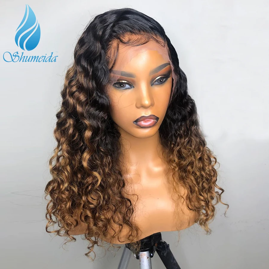 SHD бразильские кудрявые парики на кружеве с боковой частью Glueless кружевные человеческие волосы парики отбеленные узлы Омбре цвет волосы remy парик