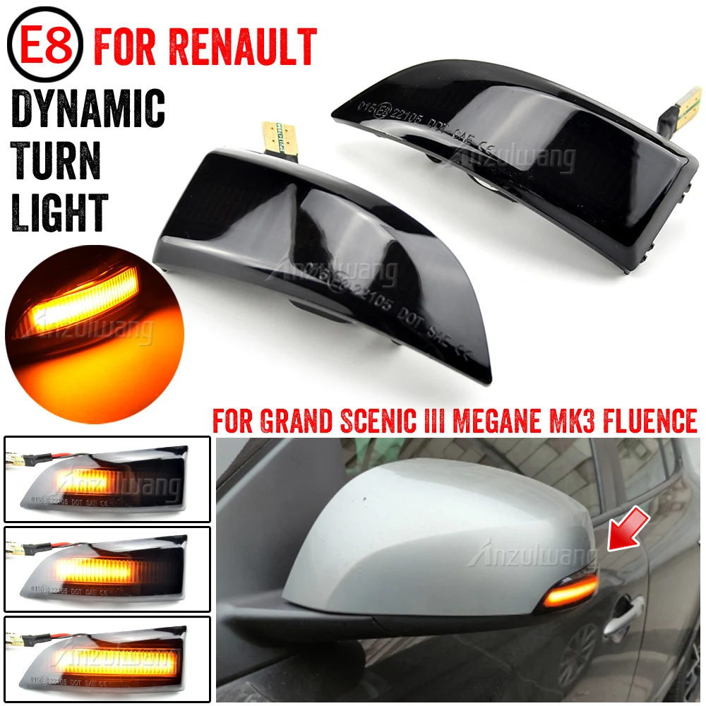 Indicateur de rétroviseur pour Renault Megane MK3, clignotant dynamique  séquentiel avec ailes latérales - AliExpress