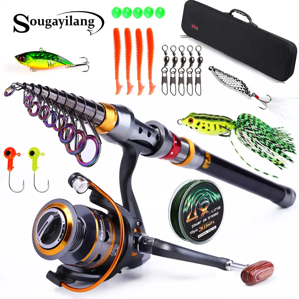 sougayilang fishing rod graphite portable spinning telescopic fishing pole