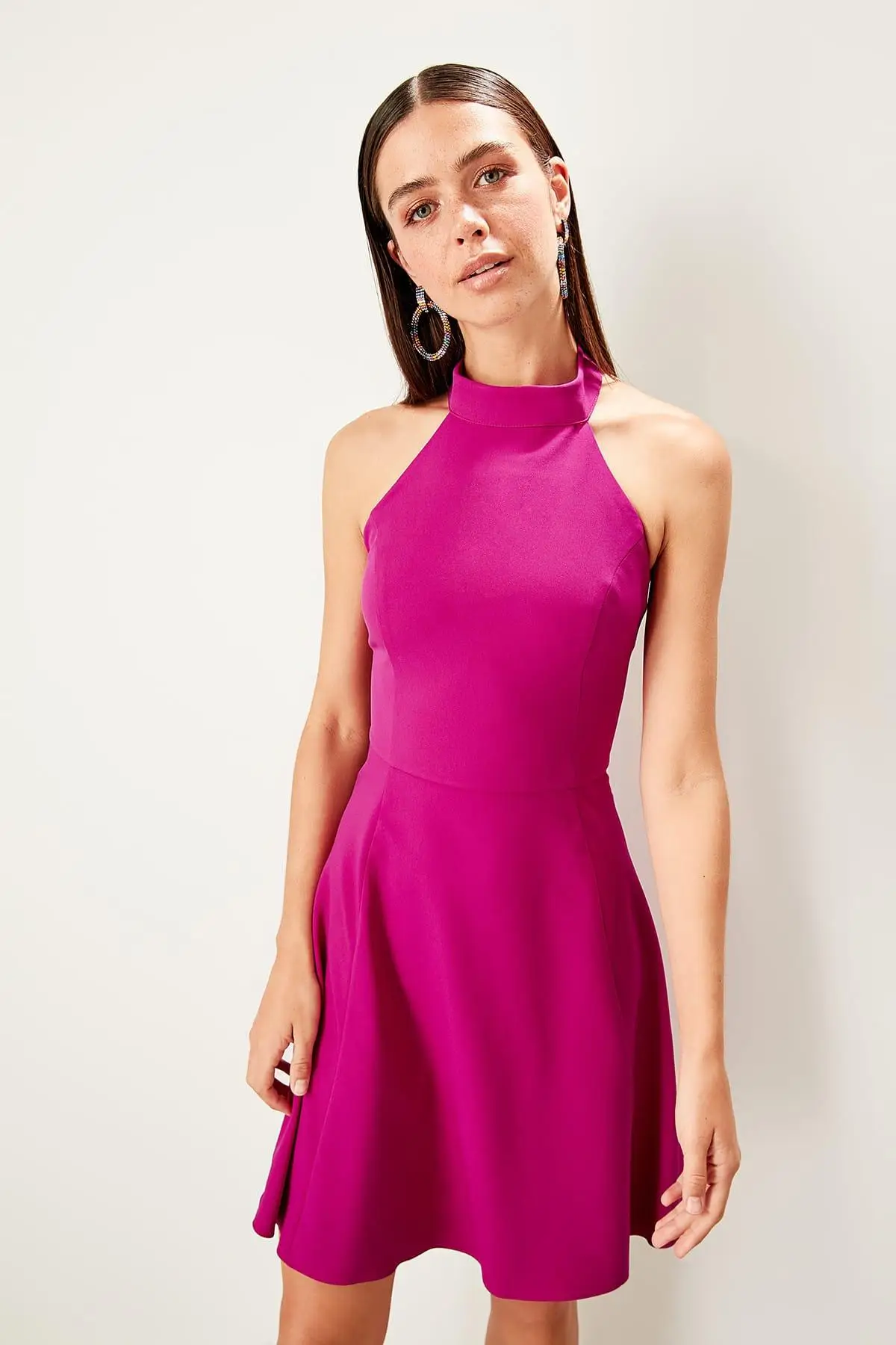 Trendyol фуксия Холтер шеи платье TPRSS19FZ0337|Платья| |