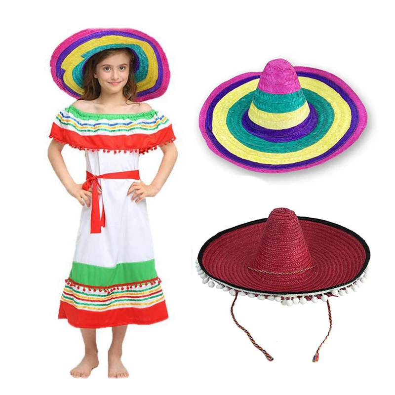 Натуральная мужская соломенная мексиканская шляпа сомбреро женские красочные украшения на день рождения настольные вечерние шапки