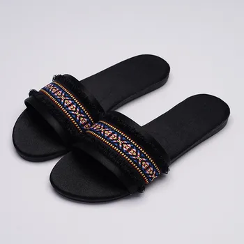 

2020 New Women's Sandals Summer Ethnic Elegant Linen Peep Toe Home Comfort Shoes Slippers Flat Slippers босоножки женские