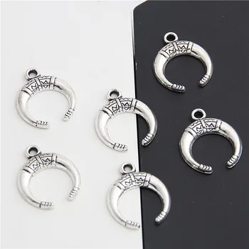 

20Pcs Silver Color Hammered Ox Horn Charms Bull Pendant Making Necklaces Bracelet Handcraft Jewelry Supplies 34x27.5mm A3033