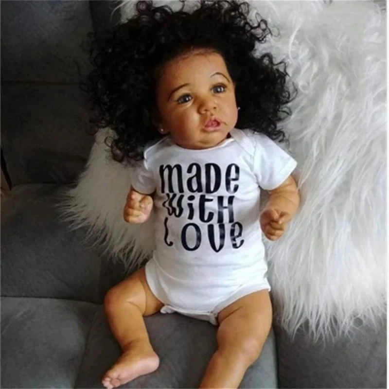 

New 22 Inch Full Silicone Body Black Skin Doll Realistic Newborn Pouting Baby Doll For Children Birthday Gift And Playmates
