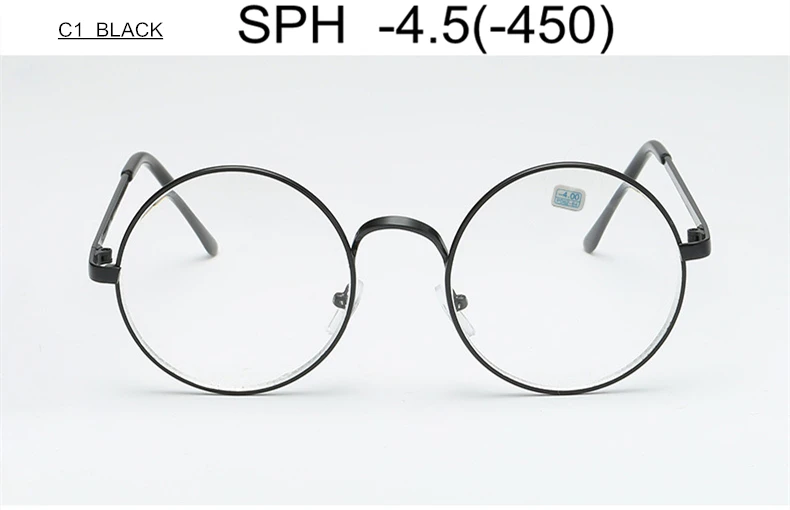 SPH-1-1,5-2-2,5-3-3,5-4-4,5-5,0-5,5-6 готовые очки для близорукости Женщины Мужчины круглая оправа из сплава очки для близоруких UF29 - Цвет оправы: C1 (-4.5)