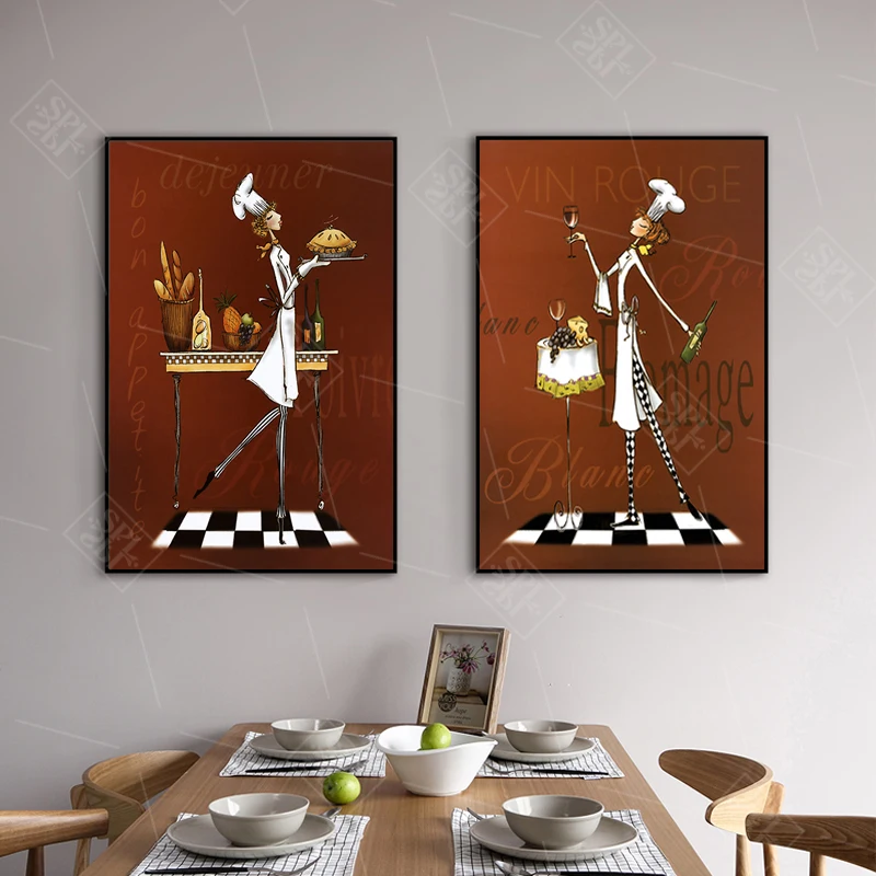 Скандинавские креативные женские поварские картины на холсте настенные плакаты принты настенные художественные картины для декора кухни Современный домашний декор без рамки