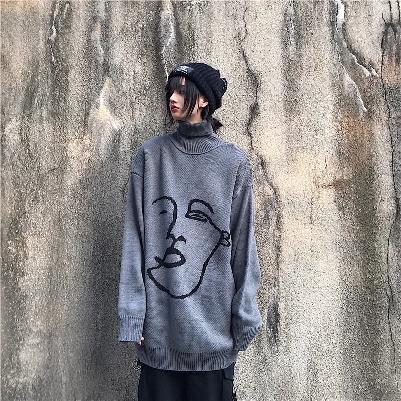 Harajuku, женские свитера, Осень-зима, водолазка, длинный рукав, пуловер, базовый свитер, джемпер, свободные свитера, pull femme