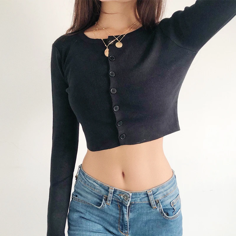 Women-Knit-Button-Up-Crop-Cardigans-O-Neck-Lightweight-Matching-Buttons-Sweater-Crop-Knitting-Top