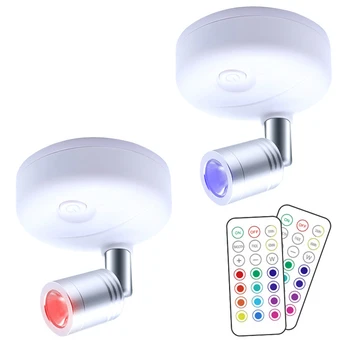 

2pcs/pack RGB Wireless Rotatable Showcase Indoor 13 Colors Easy Install Dimmable Cupboard Remote Control LED Spotlight Wardrobe