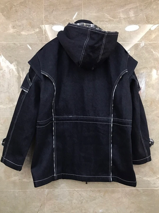 early autumn new female express line side decoration long sleeved robe denim jacket short coat 1001