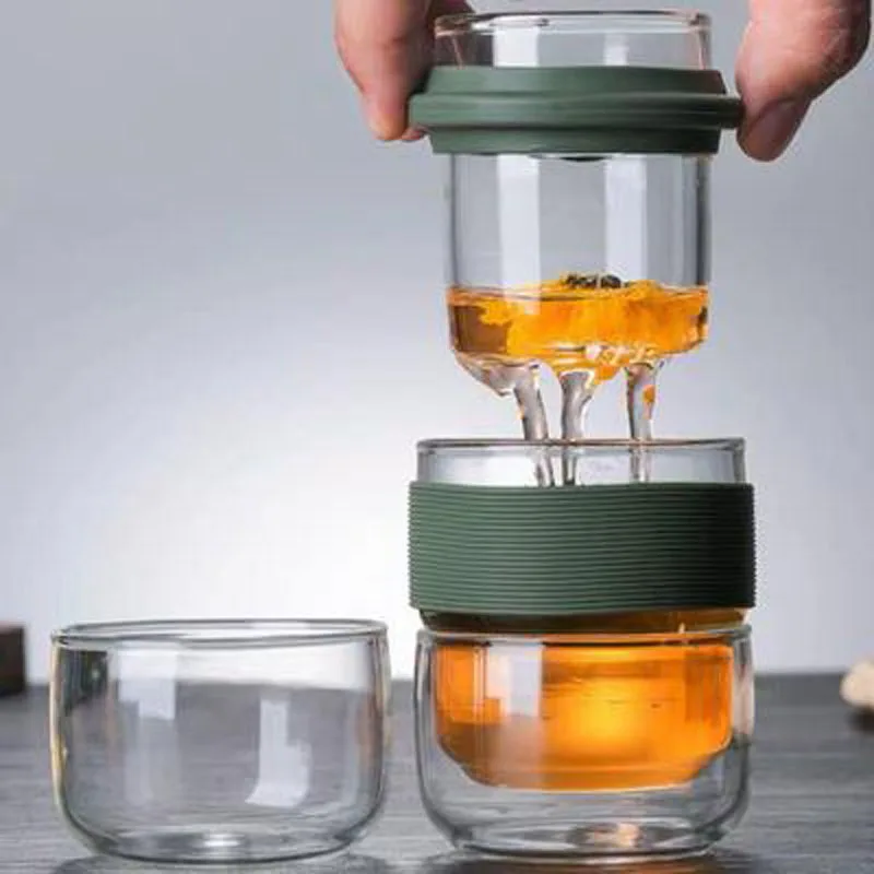 Portable Heat Resistant Glass Teacup for Men and Women, Car Cup with Cover, Solid Color, Travel