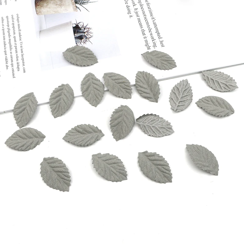 Grey leaves 50 шт., 33*20 мм, микрофибра, листья, кусок, аксессуары для головных уборов, сделай сам, товары для рукоделия, одежда, Свадебный декор, заколка для волос, материалы, лезвие в форме листа - Цвет: Grey leaves