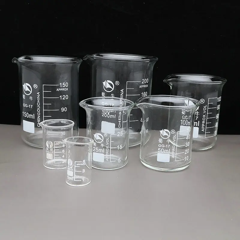 1Piece 5ml To 200ml  Lab Borosilicate Glass Beaker Heat-resist  Scaled Measuring Cup Laboratory Equipment