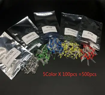

500Pcs/lot F3 3MM LED Diode Kit Mixed Color Red Green Yellow Blue White
