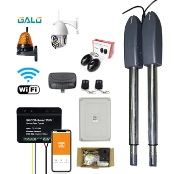 

Solar WiFi controlled heavy-duty door opener with two-arm swing door revolving door motor with infrared alarm device gate opener