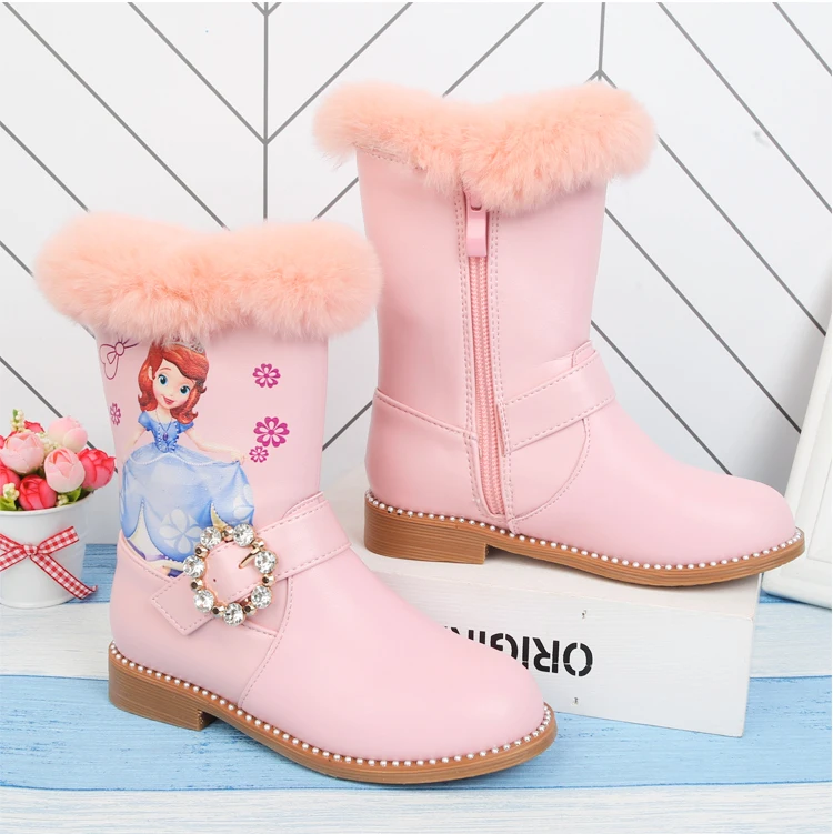 Disney/детские ботинки принцессы Софии martin для девочек; теплые хлопковые ботинки; хлопковая обувь