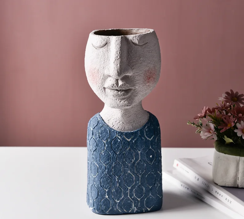 Творческий Nordic смолы человека ваза, украшенная головом ваза скульптура человеческое лицо сад Цветочная композиция декоративные Декорированная ваза для цветов