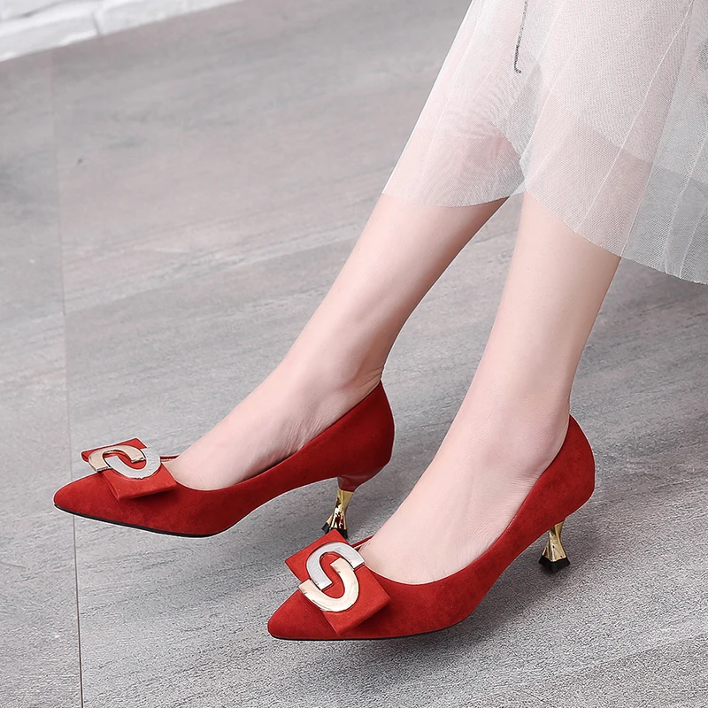 

Metal Pointed Toe High Heel Shoes Women Spring Fashion Women Pumps Metal Heel Thin High Heel Office Ladies Shoes 6 Style