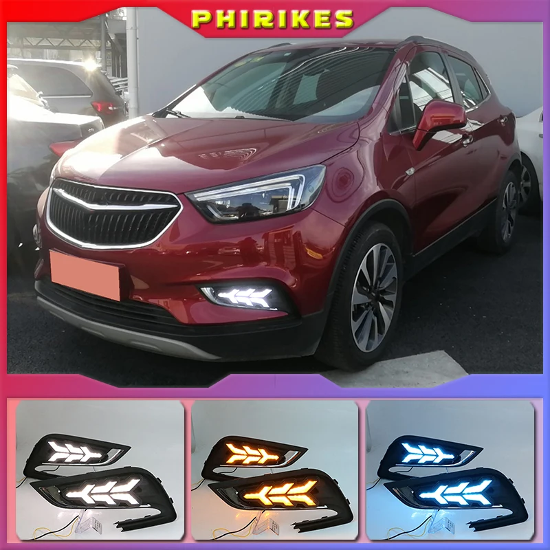 

Светодиодный ные дневные ходосветильник DRL для Buick encore 2016-2018 с динамическим движущимся желтым сигналом поворота и синим ночным светом