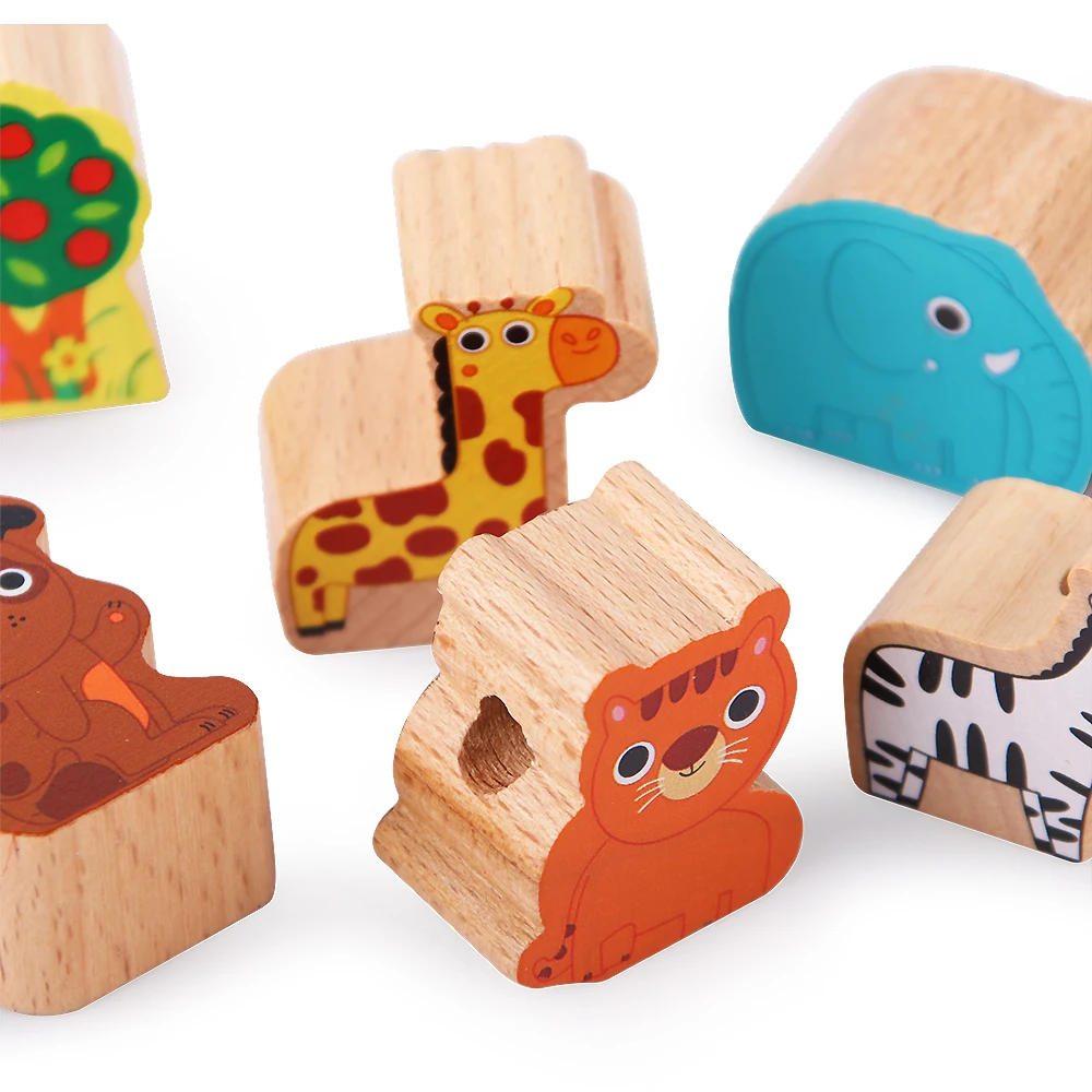 12PCS Wooden beaded toys Car / Fruit / Animal / Fish Exercise hand-eye coordination Baby child toys Free shipping