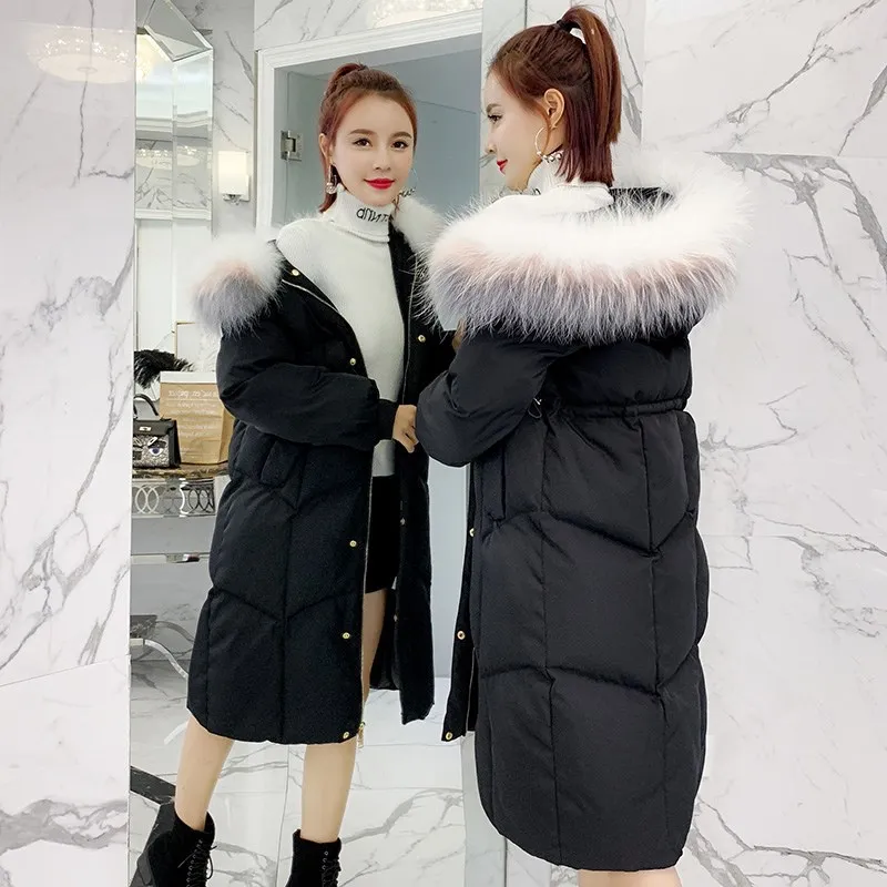 

Down Jacket Cotton-padded Clothes Women's Mid-length 2018 New Style Winter Korean-style Waist Hugging over-the-Knee Pink Cotton-