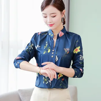 

Women's Blouse Print Turn-down Collar Woman In Plus Size Blouse Regular Button Shirts Elegant Polyester Shirts Flowery Full