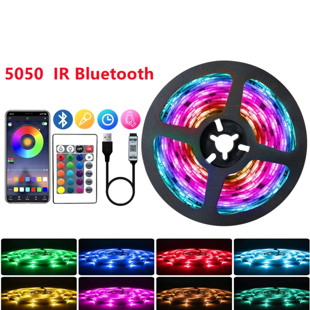 WS2812B Bluetooth 5050 5V USB Led Strip Lights RGB 1M-30M Chase Effect TV BackLight Room Decoration Tape Diode Flexible Ribbon 5050 IR Bluetooth