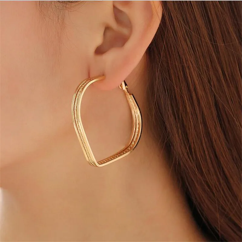 

new punk big heart stud earrings for women gold silver color personality metal geometric stud earrings statement jewelry gifts