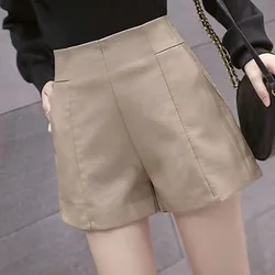 Spring and Autumn Women Wide Leg PU Leather Shorts Simple Korean Style Comfortable High Waist Thin Boots Pants Spring and Autumn Women Wide Leg PU Leather Shorts Simple Korean Style Comfortable High Waist Thin Boots Pants